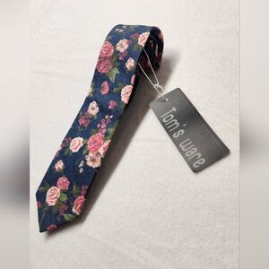 NWT Tom's Ware Floral Tie Navy Pink Roses Cottagecore Boho Rustic Wedding Spring